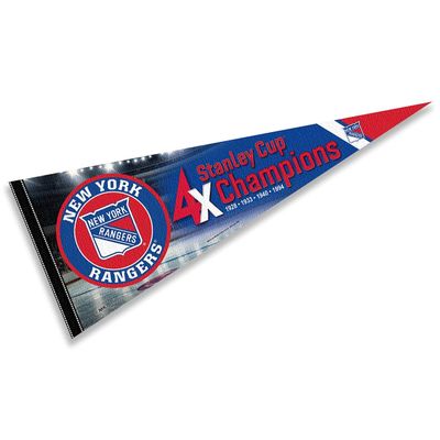New York Rangers 4 Time Cup Champions Pennant Banner Flag