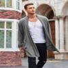 COOFANDY Mens Ruffle Shawl Collar Open Front Lightweight Long Length Drape Cape Overcoat Sweater with Pockets Grey Medium view 4