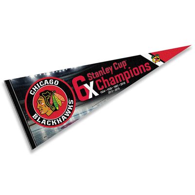 Chicago Blackhawks 6 Time Cup Champions Pennant Banner Flag