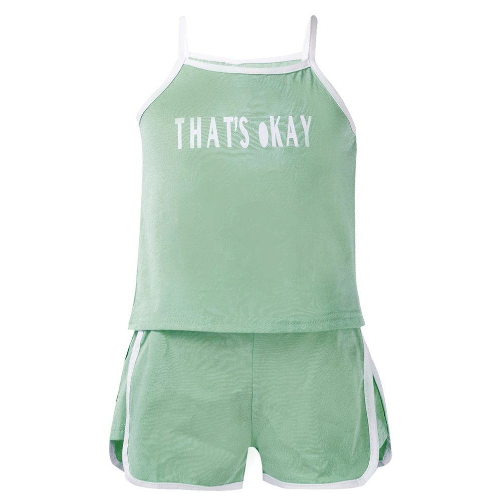 ACSUSS Infant Baby Girls Summer Outfits Sleeveless Letter Print Crop Tops with Casual Shorts Tennis Golf Clothes Green 2-3 Years