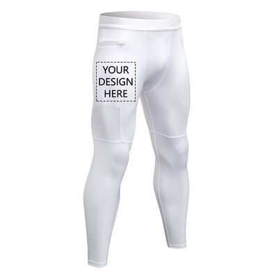 TopTie Custom Men's Compression Pants Personalized Zipper Pocket Baselayer Sports Tights Leggings-White-S