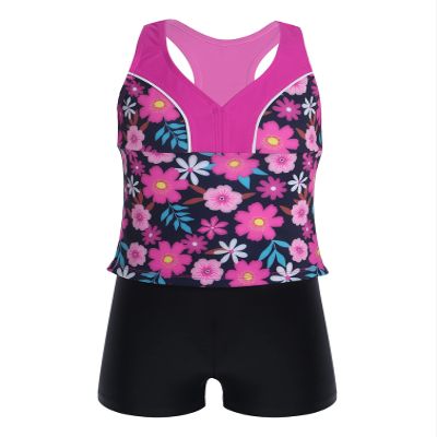 iiniim Kids Girls Raceback Tank Top High Waist Shorts Sport Outfit Bikini Swimsuit Bathing Suit Swimwear Rose Red 10 Years