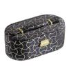 Benjara Travel Jewelry Case with 2 Semicircle Slots and Wavy Pattern, Black view 1