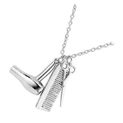 Happyyami Hairdresser Pendant with Hair Dryer Scissor Comb Charm Alloy Hairstylist Necklace Fashion Salon Barber Keychain for Men Husband Birthday