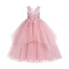 Flower Girl Lace Dress for Kids Wedding Bridesmaid Pageant Party Formal Long Maxi Gown Big Little Princess First Communion Birthday Prom Beaded Sequins Irregular Puffy Tulle Dresses Pink 13-14 Years view 1