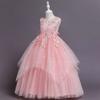 Flower Girl Lace Dress for Kids Wedding Bridesmaid Pageant Party Formal Long Maxi Gown Big Little Princess First Communion Birthday Prom Beaded Sequins Irregular Puffy Tulle Dresses Pink 13-14 Years view 3