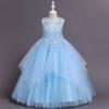 Flower Girl Lace Dress for Kids Wedding Bridesmaid Pageant Party Formal Long Maxi Gown Big Little Princess First Communion Birthday Prom Beaded Sequins Irregular Puffy Tulle Dresses Blue 13-14 Years view 3
