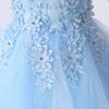 Flower Girl Lace Dress for Kids Wedding Bridesmaid Pageant Party Formal Long Maxi Gown Big Little Princess First Communion Birthday Prom Beaded Sequins Irregular Puffy Tulle Dresses Blue 13-14 Years view 4