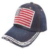 Kangqifen Unisex Distressed Shiny Rhinestone US Flag Washed Denim Baseball Cap Bling Worn Hat Navy Blue view 1
