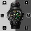 Smilkat 23-in-1 Survival Military Digital Watch, Mens Tactical Multi-Functional and Adjustable Wristband Outdoors Waterproof Sports Dual Dial Watches with Compass Paracord Band, Black, Digital view 2