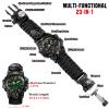 Smilkat 23-in-1 Survival Military Digital Watch, Mens Tactical Multi-Functional and Adjustable Wristband Outdoors Waterproof Sports Dual Dial Watches with Compass Paracord Band, Black, Digital view 3