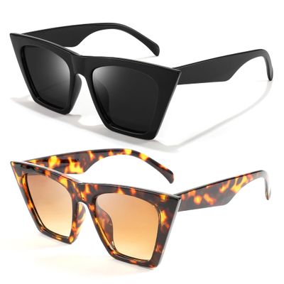 FEISEDY 2 PACK Vintage Square Cat Eye Sunglasses Women Trendy Cateye Sunglasses B2473-F2