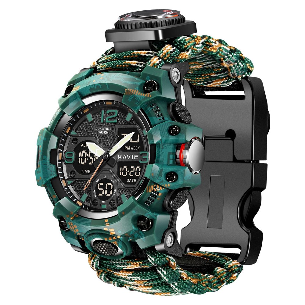 23-in-1 Tactical Survival Digital Watch, Men & Women Military Multi-Functional and Adjustable Wristband Outdoor Waterproof Mountain Camouflage Sports Watches with Compass Paracord Band