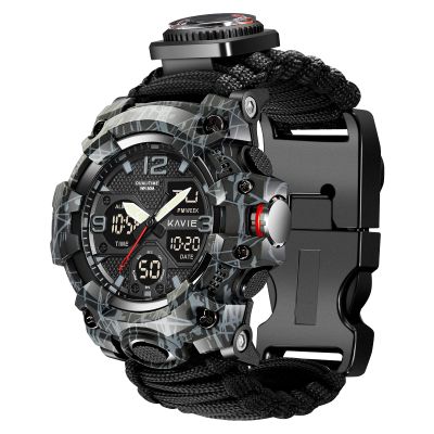 23-in-1 Survival Military Digital Watch, Mens Tactical Multi-Functional and Adjustable Wristband Outdoors Waterproof Black Camouflage Sports Watches with Compass Paracord Band