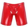 YiZYiF Men's Latex PVC Faux Leather Short Pants Solid Buckled Crotchless Boxer Shorts Hot Pants Red XX-Large view 1