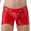 YiZYiF Men's Latex PVC Faux Leather Short Pants Solid Buckled Crotchless Boxer Shorts Hot Pants Red XX-Large view 2