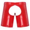 YiZYiF Men's Latex PVC Faux Leather Short Pants Solid Buckled Crotchless Boxer Shorts Hot Pants Red XX-Large view 3