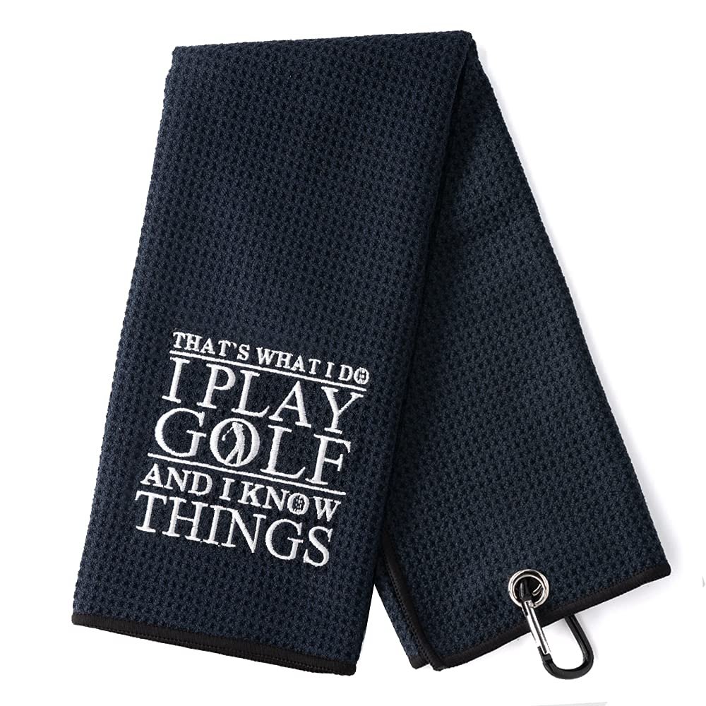 DYJYBMY 'That's What I Do' Golf Towel - Embroidered Black with Clip, Perfect for Golf Bags & Birthday Gifts for Golf Fans