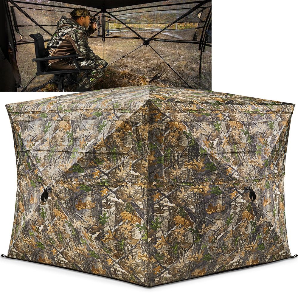 TIDEWE Hunting Blind 270See Through with Carrying Bag, Pop Up Ground Blinds, Portable Resilient Hunting Tent (Forest Fade Camo, 2-3 Person)