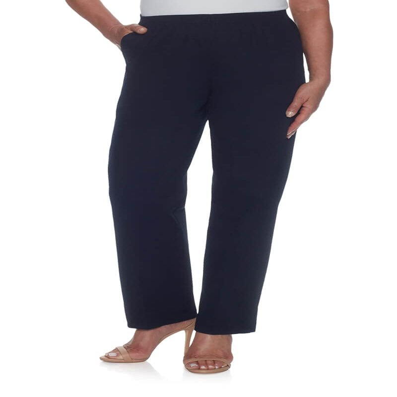 Alfred Dunner womens Plus-size Soft Twill Mid-rise Regular Fit Straight Leg Short Length Casual Pants, Navy, 16 Plus