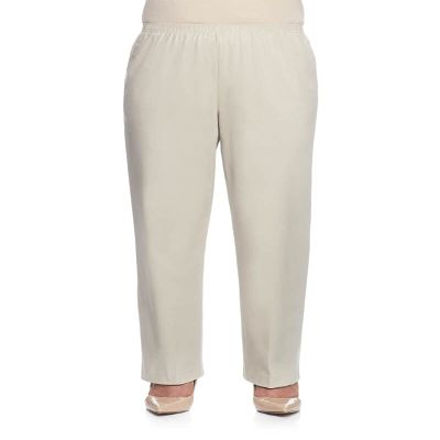 Alfred Dunner Womens Plus-Size Soft Twill Mid-Rise Regular Fit Straight Leg Short Length Casual Pants, Stone