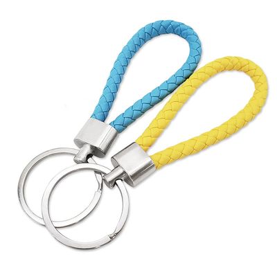 Beaugif Woven Key Chains Wallet Keychain Hand Bag Decoration Key Ring Car Keychains Tag (Yellow-blue), Medium