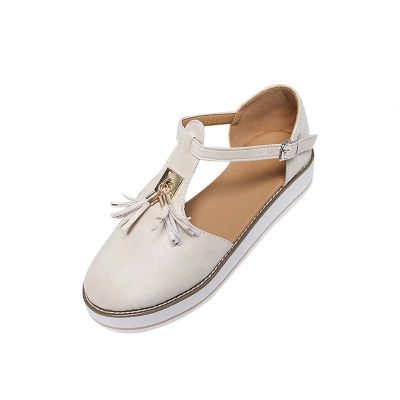 Women's Flatform Sandals,Soft Sole Comfy Flats Platform Tassels Canvas Shoes Closed Toe Sandal Summer Casual Suede Loafers Beige
