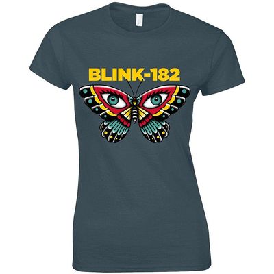 Blink 182 T Shirt Butterfly Band Logo Official Womens Junior Fit Blue Size XL