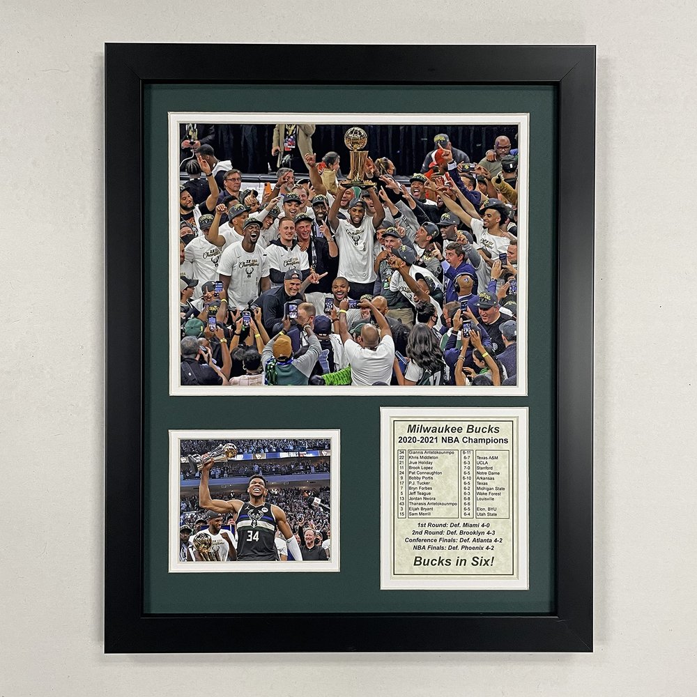 Legends Never Die, Inc. Milwaukee Bucks | 2020-2021 NBA Champions | 12"x15" Framed Photo Collage | Podium