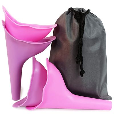 4 Pcs Female Urination Device Female Urinal for Women Womens Urinal Pee Funnel for Pee Standing with Carrying Bag (2 Purple + 2 Pink)