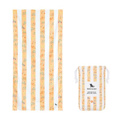 Dock & Bay Beach Towel - Quick Dry, Sand Free - Compact, Lightweight - 100% Recycled - Includes Bag - Kids - Bike Bike Baby, Medium (130x70cm, 51x27)