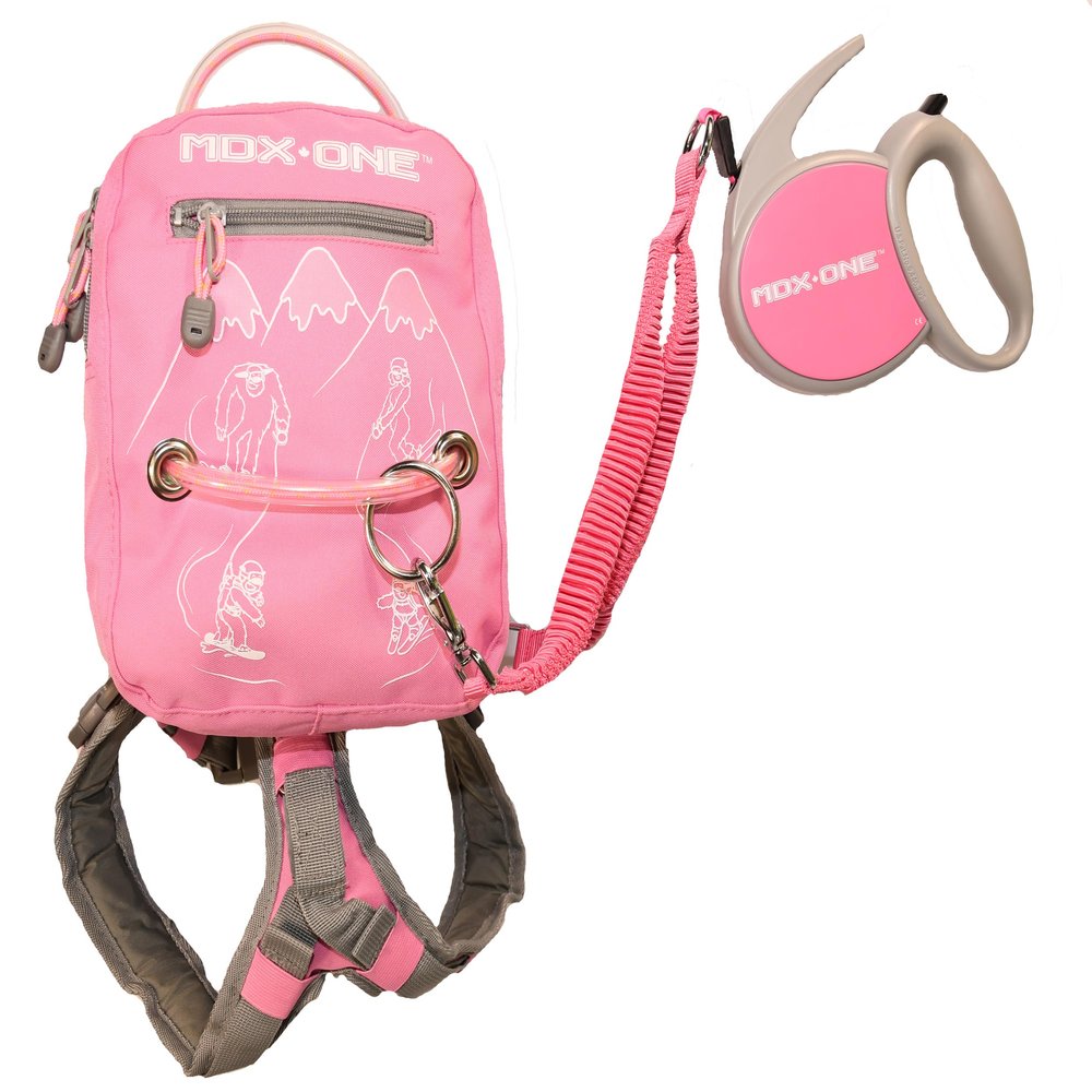 MDXONE Kids Ski & Snowboard Harness  Retractable Leash, Shock-Absorbing Bungees, Backpack & Removable Seat