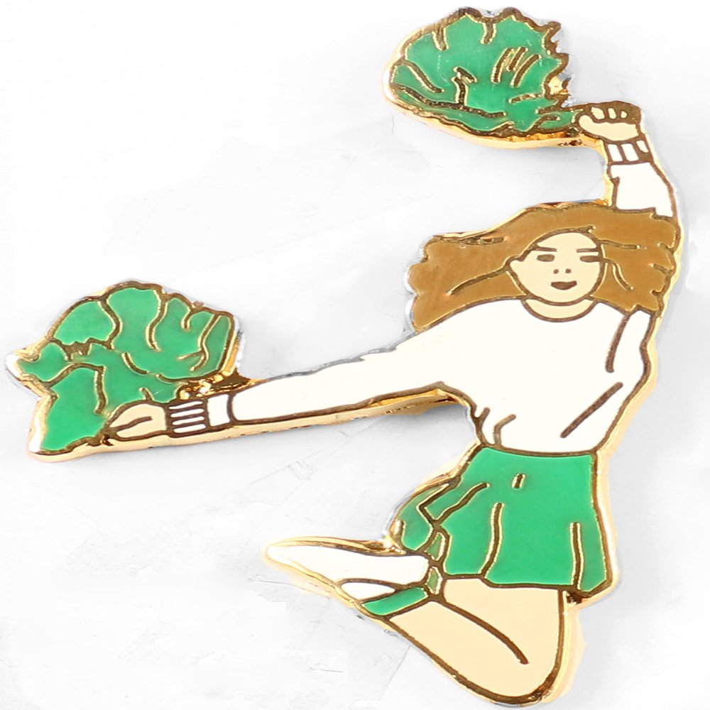 Snowflake Designs Green Pom Pom Cheerleading Pin - #1557
