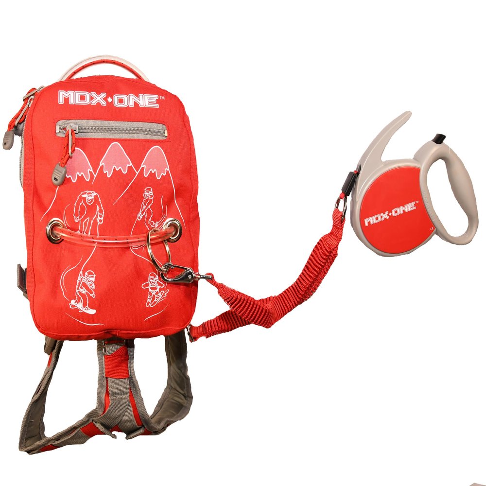 MDXONE Kids Ski & Snowboard Harness  Retractable Leash, Shock-Absorbing Bungees, Backpack & Removable Seat