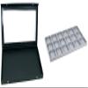 Black Glass Top Jewelry Case (Snap Close lid) w/ 1 Tray Insert (Gray 18-Slot Plastic Tray) view 1