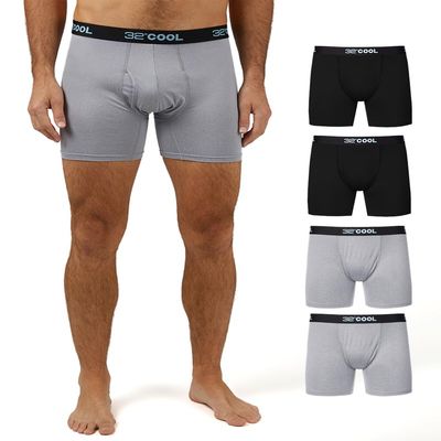 32 Degrees Cool Mens 4-PACK Quick Dry Performance Boxer Brief With Comfort Elastic Waistband, 2 Black/2 Icy Grey Heather, Large