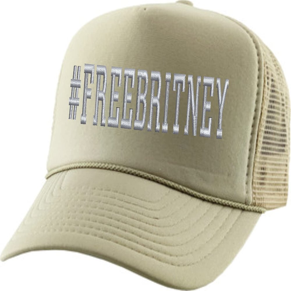 ALLNTRENDS Free Britney Cap Freebritney Embroidered Trucker Hat 90s Music Lovers Hashtag Caps (Khaki)