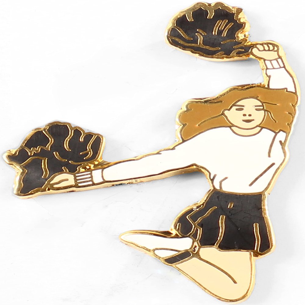 Snowflake Designs Black/White Pom Pom Cheerleading Pin - #1557