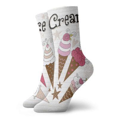 GULTMEE Ice Cream Fashion Compression Socks,Artistic Strawberry And Vanilla Ice Cream,Performance Polyester Cushioned Athletic Crew Socks for Running,Athletic,Pink Brown Tan -12 inch