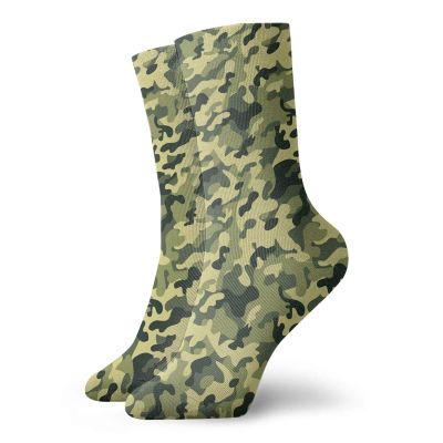 Camouflage Funny Compression Socks Women and Men,Clothing Motif With Pale Toned Color Splashes Abstract Patterned Illustration,Best for Circulation,Running,Athletic,Nurse,Travel,Green Yellow -12 inch