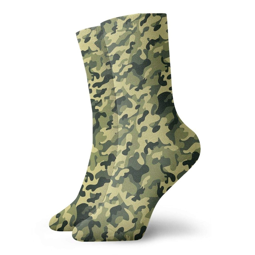 Camouflage Funny Compression Socks Women and Men,Clothing Motif With Pale Toned Color Splashes Abstract Patterned Illustration,Best for Circulation,Running,Athletic,Nurse,Travel,Green Yellow -12 inch
