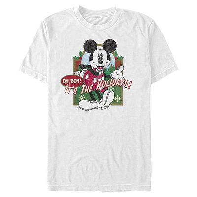 Disney Men's Characters Vintage Holiday Mickey T-Shirt, White, X-Large