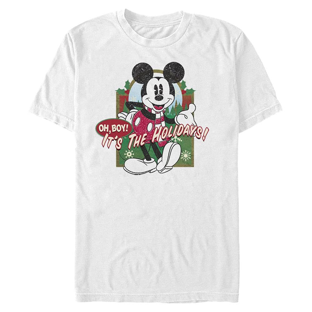 Disney Men's Characters Vintage Holiday Mickey T-Shirt, White, X-Large