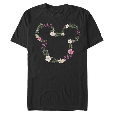 Disney Men's Characters Floral Mickey T-Shirt, Black, X-Large