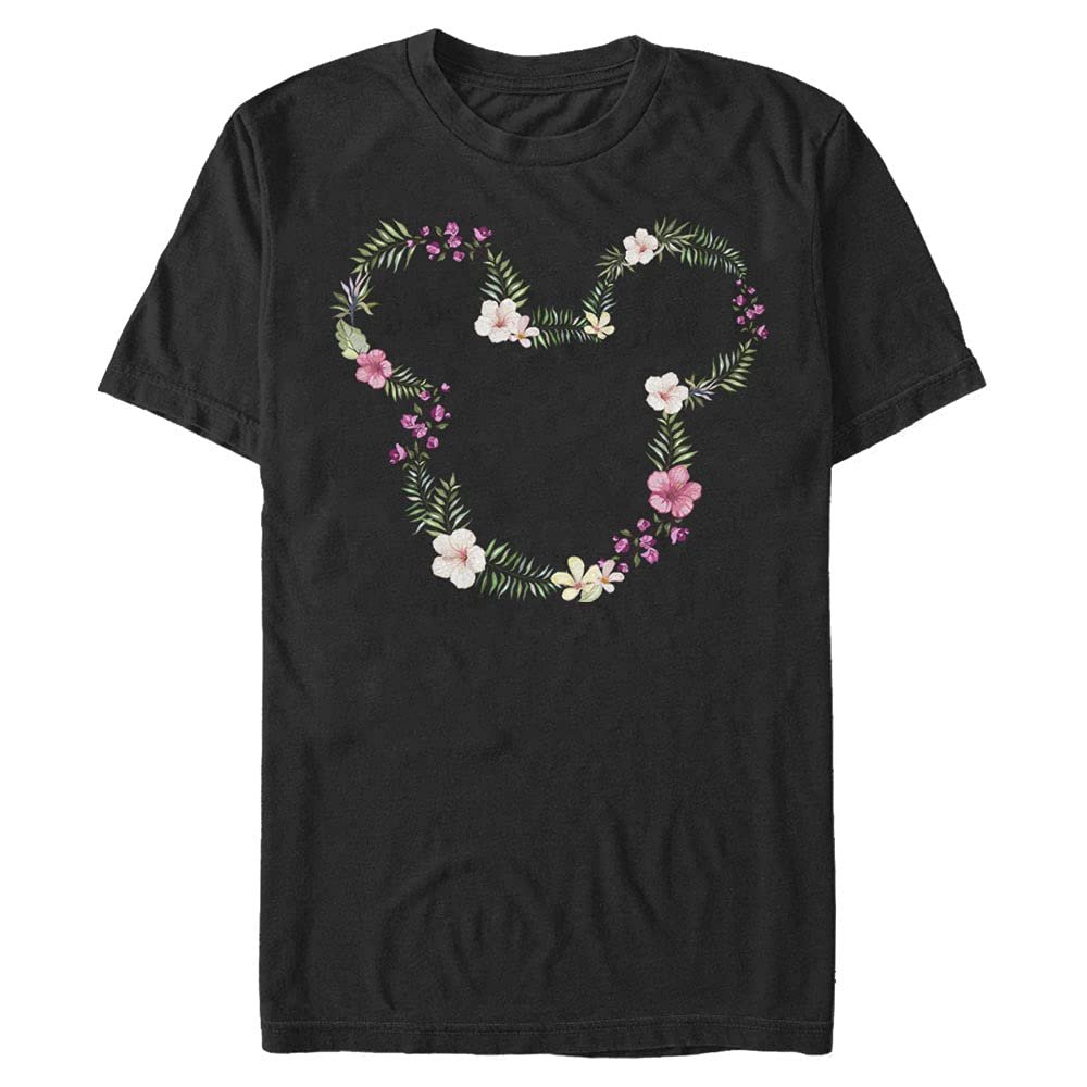 Disney Men's Characters Floral Mickey T-Shirt, Black, X-Large