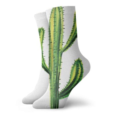 GULTMEE Cactus Funny Compression Socks Women and Men,Mexican Hot Desert Cactus Flower Plant Botanic Nature Cartoon Like Print Image,Best for Circulation,Running,Athletic,Nurse,Travel,Green -12 inch