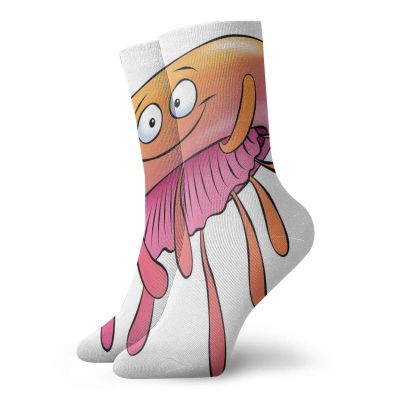 GULTMEE Orange And Pink Funky Colorful Cushion Sport Socks,Cartoon Style Funny Jellyfish Swimming And,Athletic Cushioned Running Performance Crew Socks For Men/Women,Orange Pink -12 inch