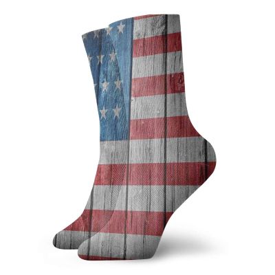 Funky Colorful Cushion Sport Socks,Fourth Of July Independence Day Retro Worn Wooden Looking Democracy Symbol,Athletic Cushioned Running Performance Crew Socks For Men/Women, -12 inch