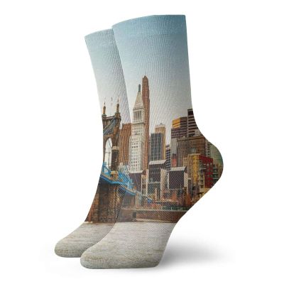 Cincinnati Funky Colorful Cushion Sport Socks,Painting Like Picture Citylife Evening Panoramic Gorgeous Illustration,Athletic Cushioned Running Performance Crew Socks For Men/Women,Multicolor -12 inch