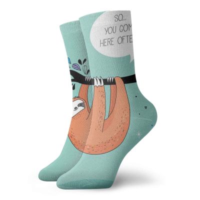 GULTMEE Animal Funky Colorful Cushion Sport Socks,Cartoon Sloth With A Flirty Quote So You Come Here Often Color Image,Athletic Cushioned Running Performance Crew Socks For Men/Women,Multi -12 inch